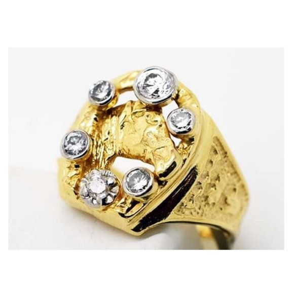 Genuine 1.45 Carats Diamonds Horse Shoe Men's Ring 14k Gold